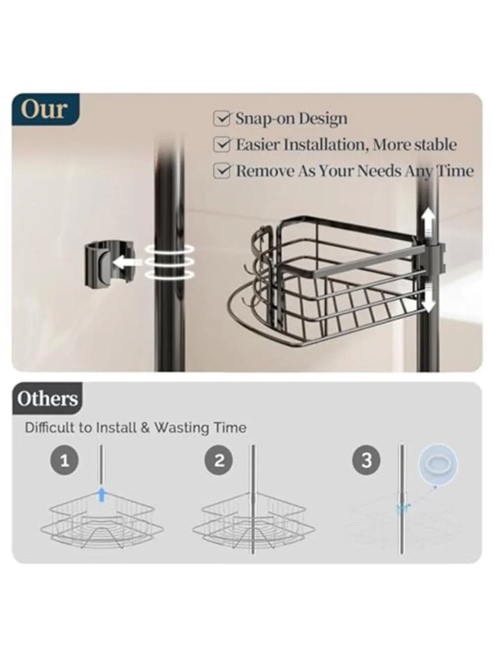 Corner Shower Caddy Tension Pole Adjustable Stainless Steel Bathroom Storage